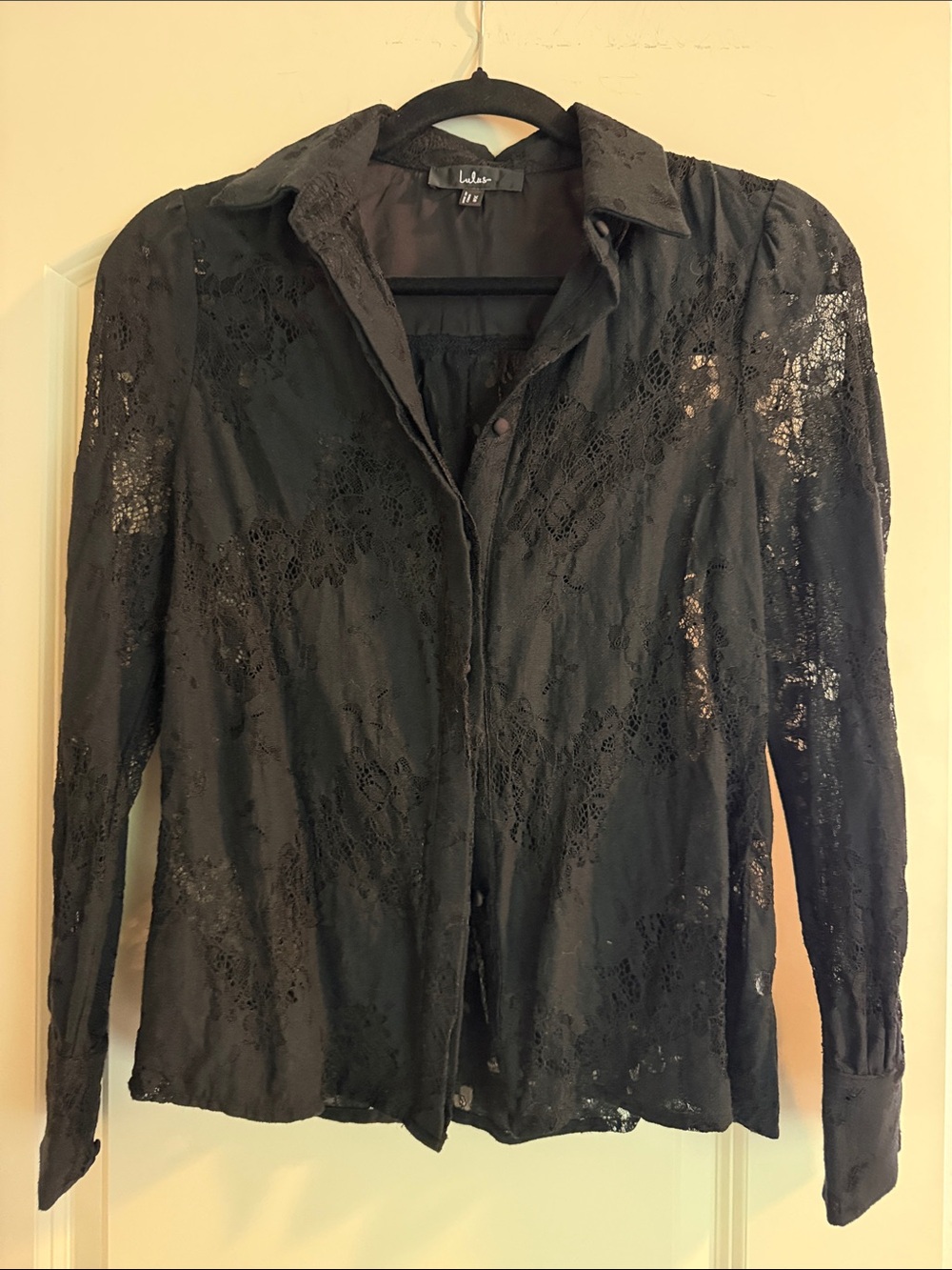 Lulu's Black Sheer Lace Button-Down Shirt